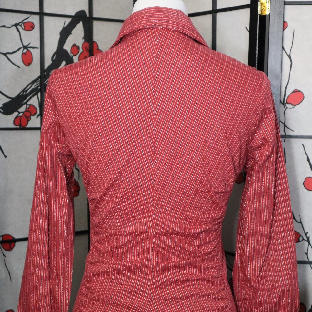 Express Design Studio Long Sleeve Red with Pinstripes Shirt, Size Small - Picture 3 of 5